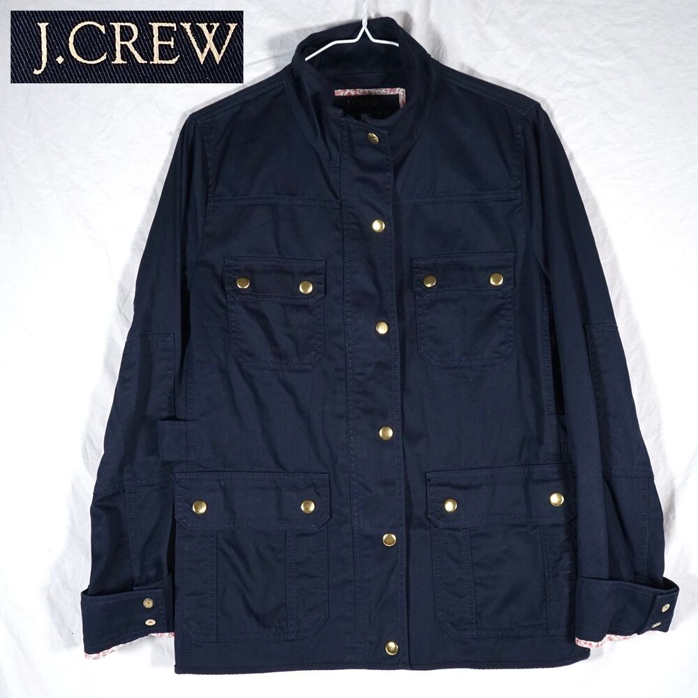 J.Crew Full Zip Relaxed Boyfriend Field Jacket Navy Blue Gold Buttons Medium